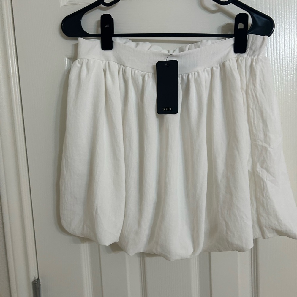 White Bubble Smocked Mini Skirt
